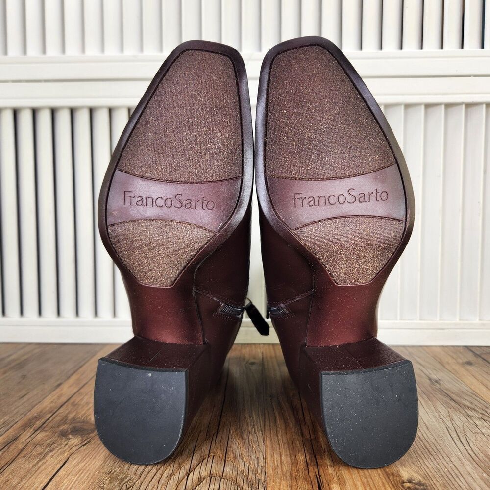 Franco Sarto Tribute Bootie Womens Sz 8.5W Wide Brown Leather Heeled Ankle Boots - Picture 9 of 13